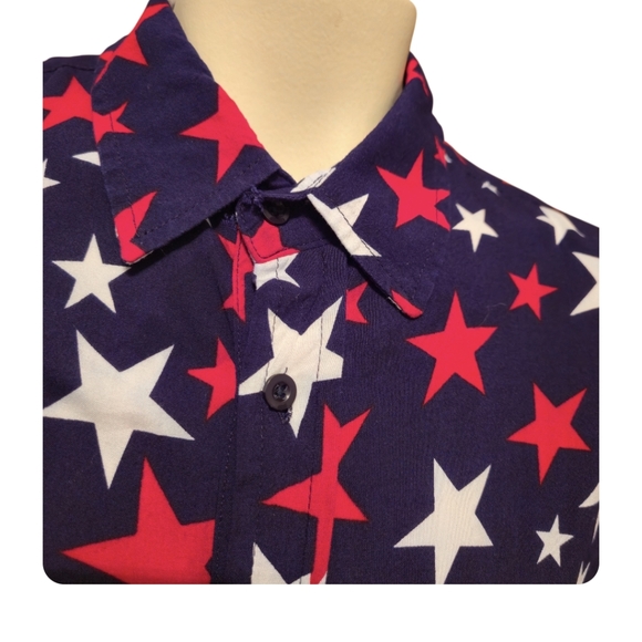 EIGTH AVENUE Mens Casual Red White And Blue Stars Button Down Shirt Size Large - Picture 2 of 10